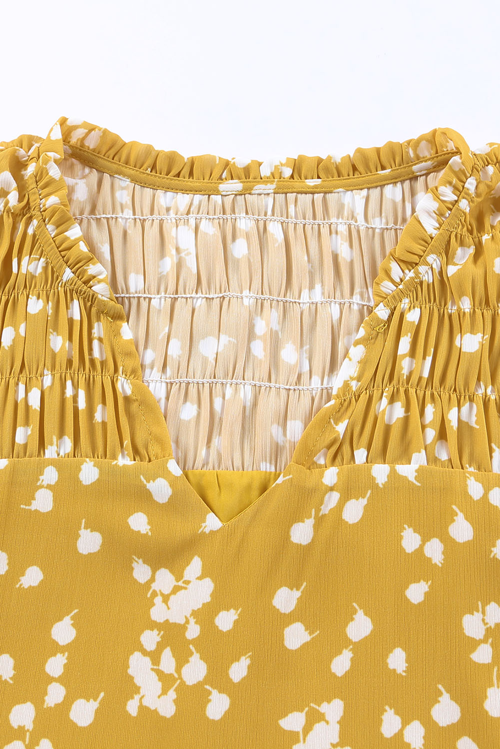 Yellow Frill Split V Neck Boho Crinkled Blouse - The Fair Lady Shop