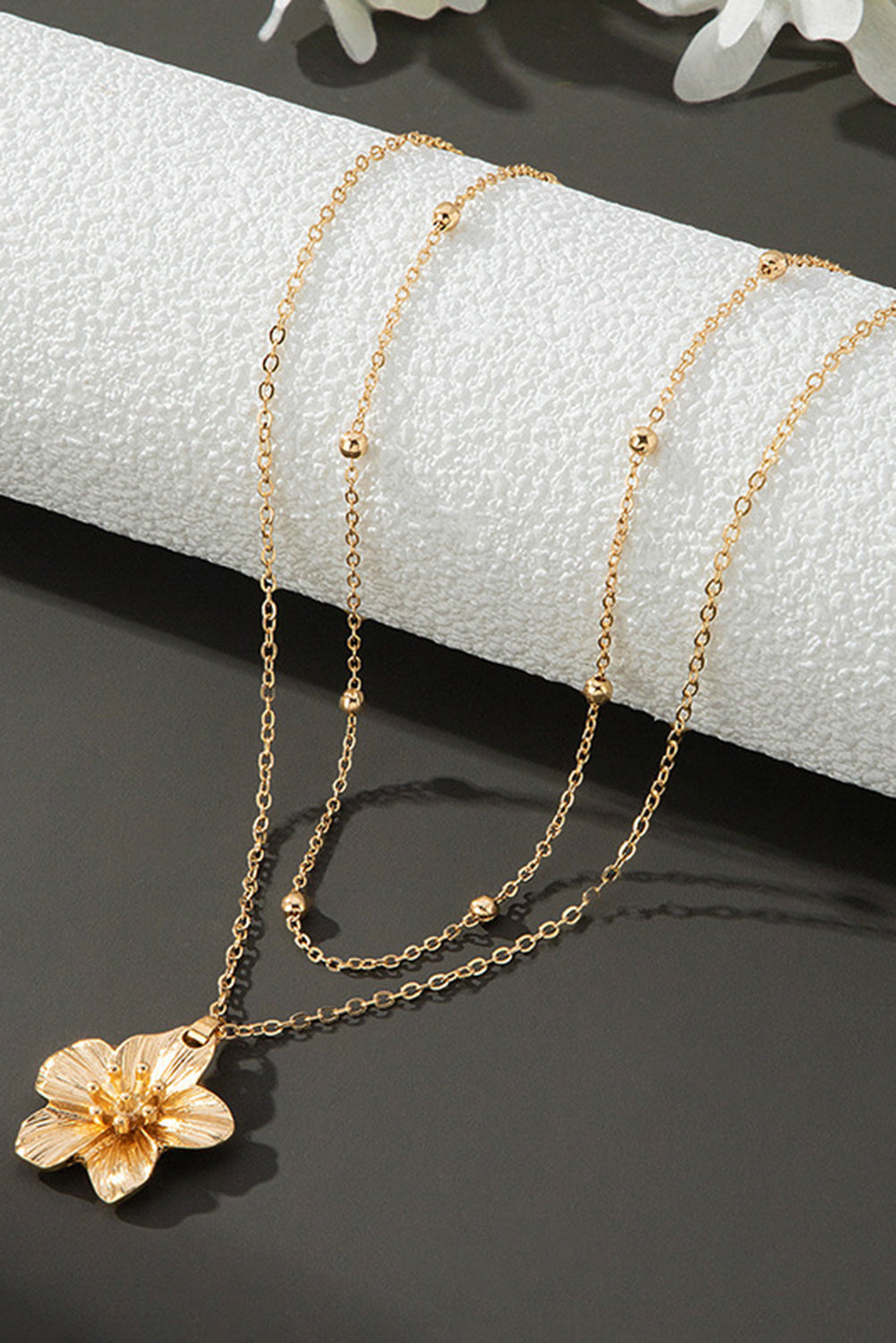 Gold Double Layered Flower Pendant Chain Necklace - The Fair Lady Shop