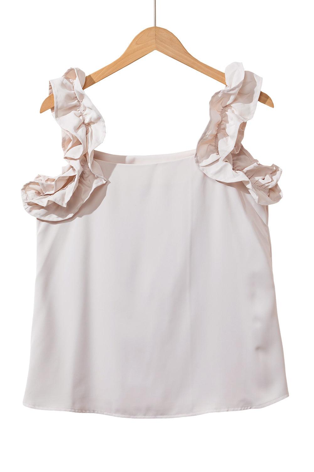 Oatmeal Solid Ruffle Trim Sleeveless Blouse - The Fair Lady Shop