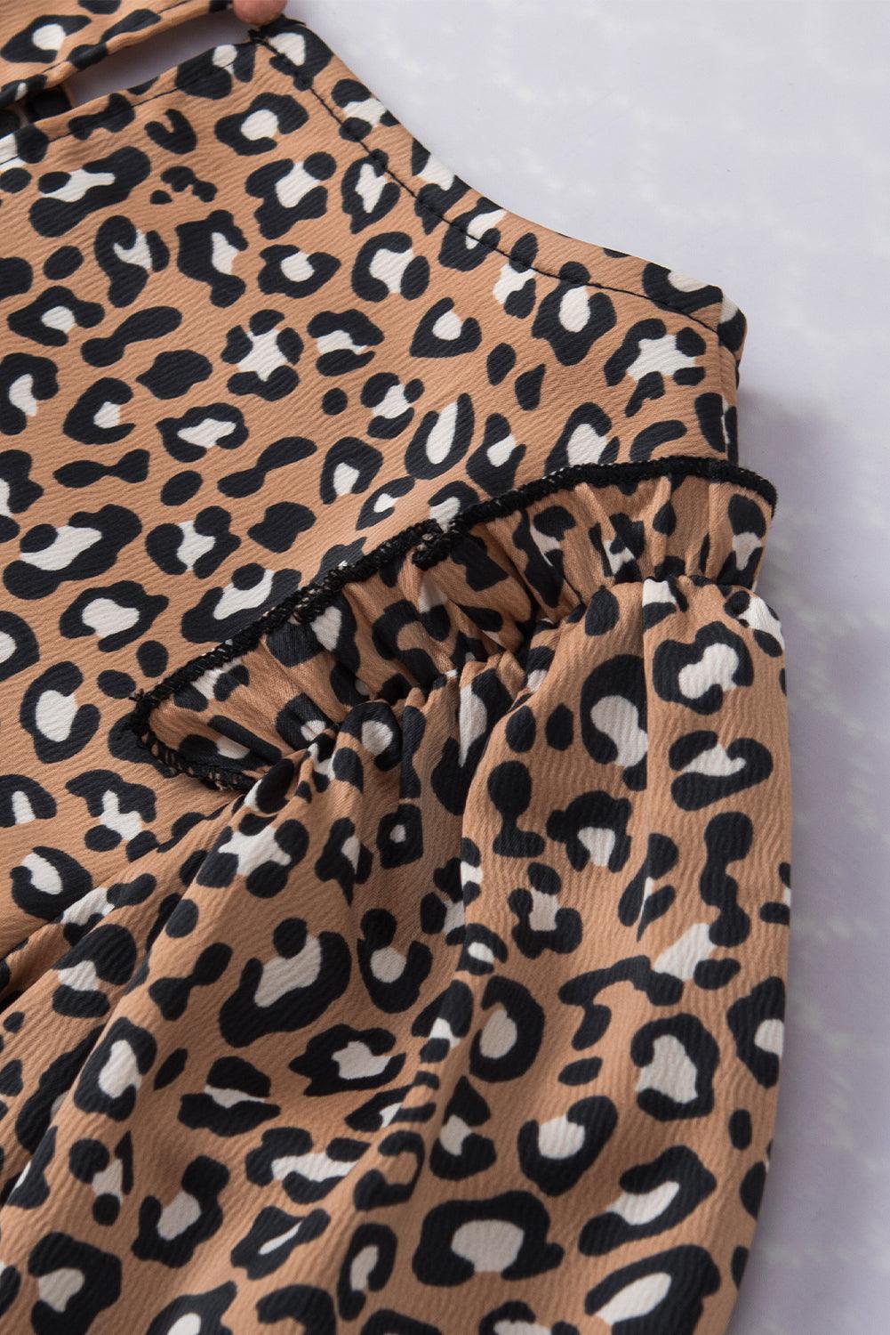 Chestnut Leopard Ruffle Flounce Sleeve Blouse - The Fair Lady Shop
