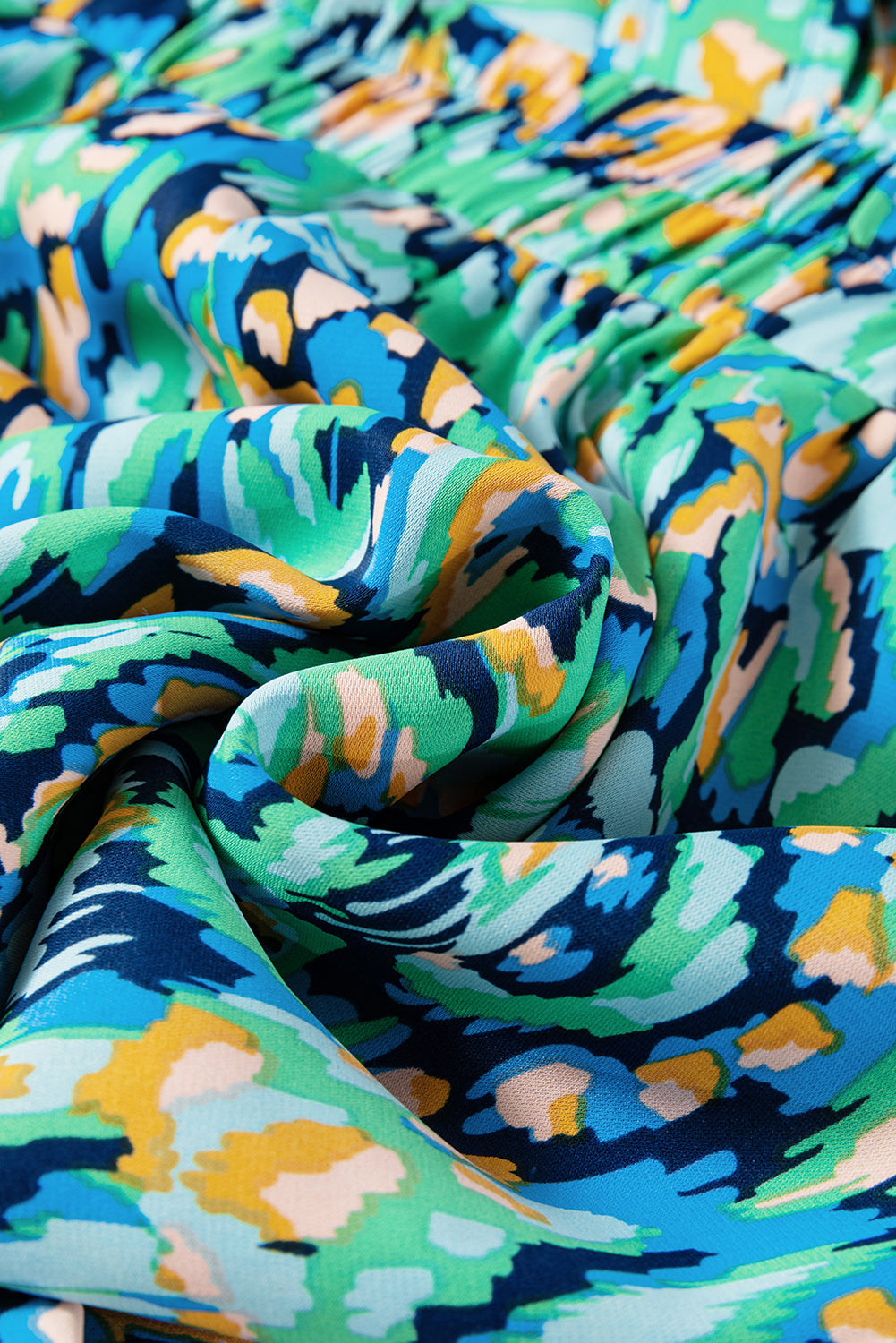 Green Abstract Print Batwing Sleeve V Neck High Waist Romper - The Fair Lady Shop