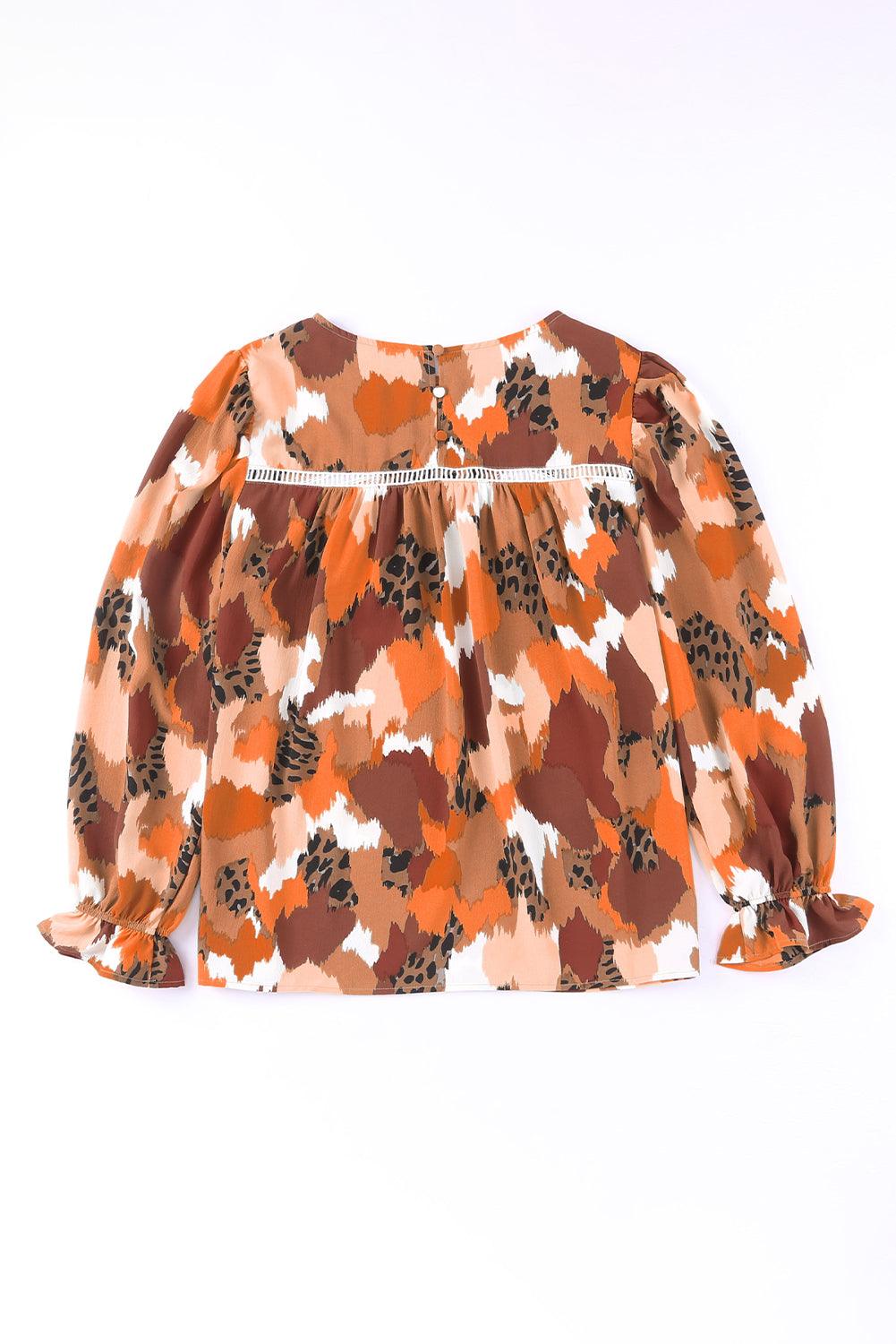 Multicolor Abstract Print Boho Ruffle Puff Sleeve Blouse - The Fair Lady Shop