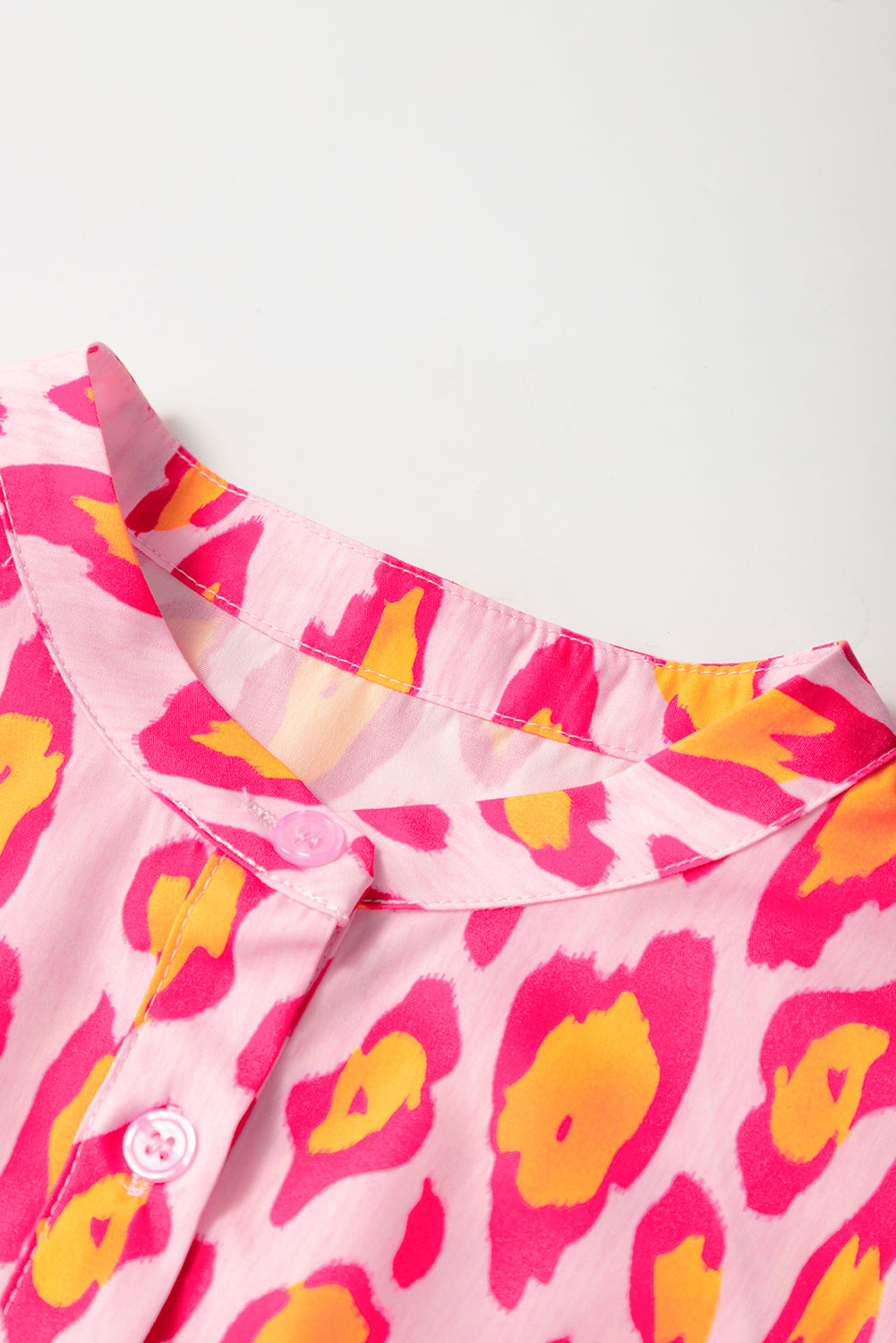 Rose Red Leopard Print Balloon Sleeve Loose Blouse - The Fair Lady Shop