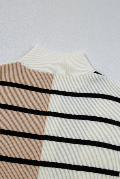 Black Stripe Quarter Zip Collar Knit Vest - The Fair Lady Shop