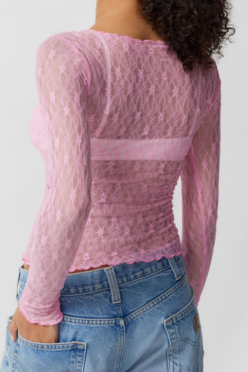 Pink Floral Lace Sheer Long Sleeve Top - The Fair Lady Shop