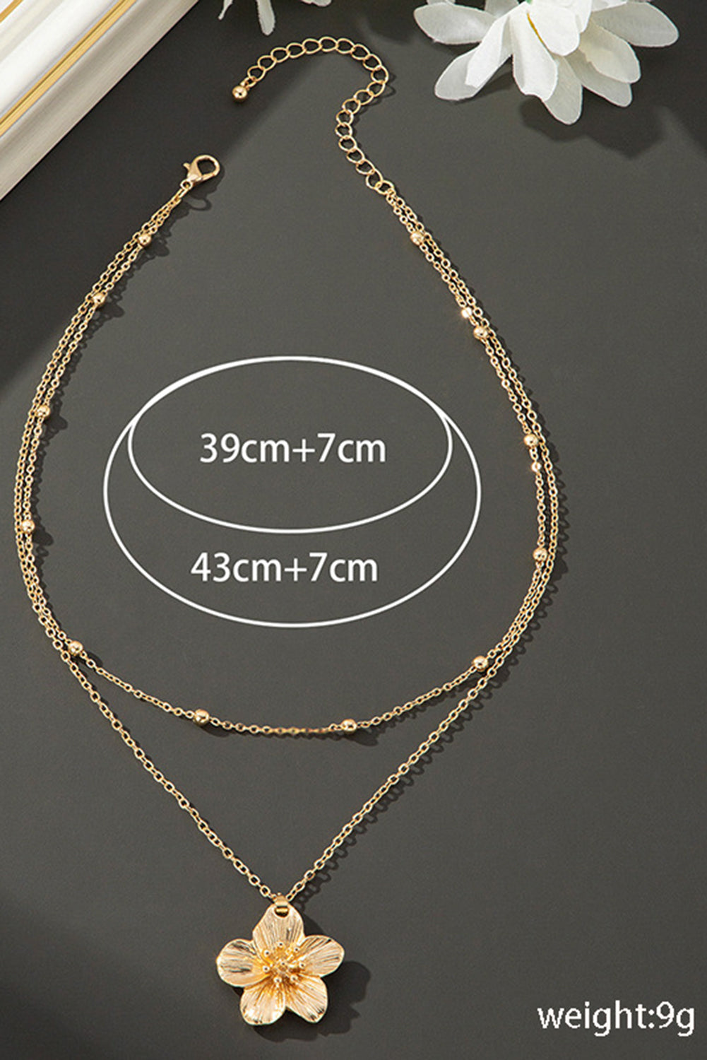 Gold Double Layered Flower Pendant Chain Necklace - The Fair Lady Shop