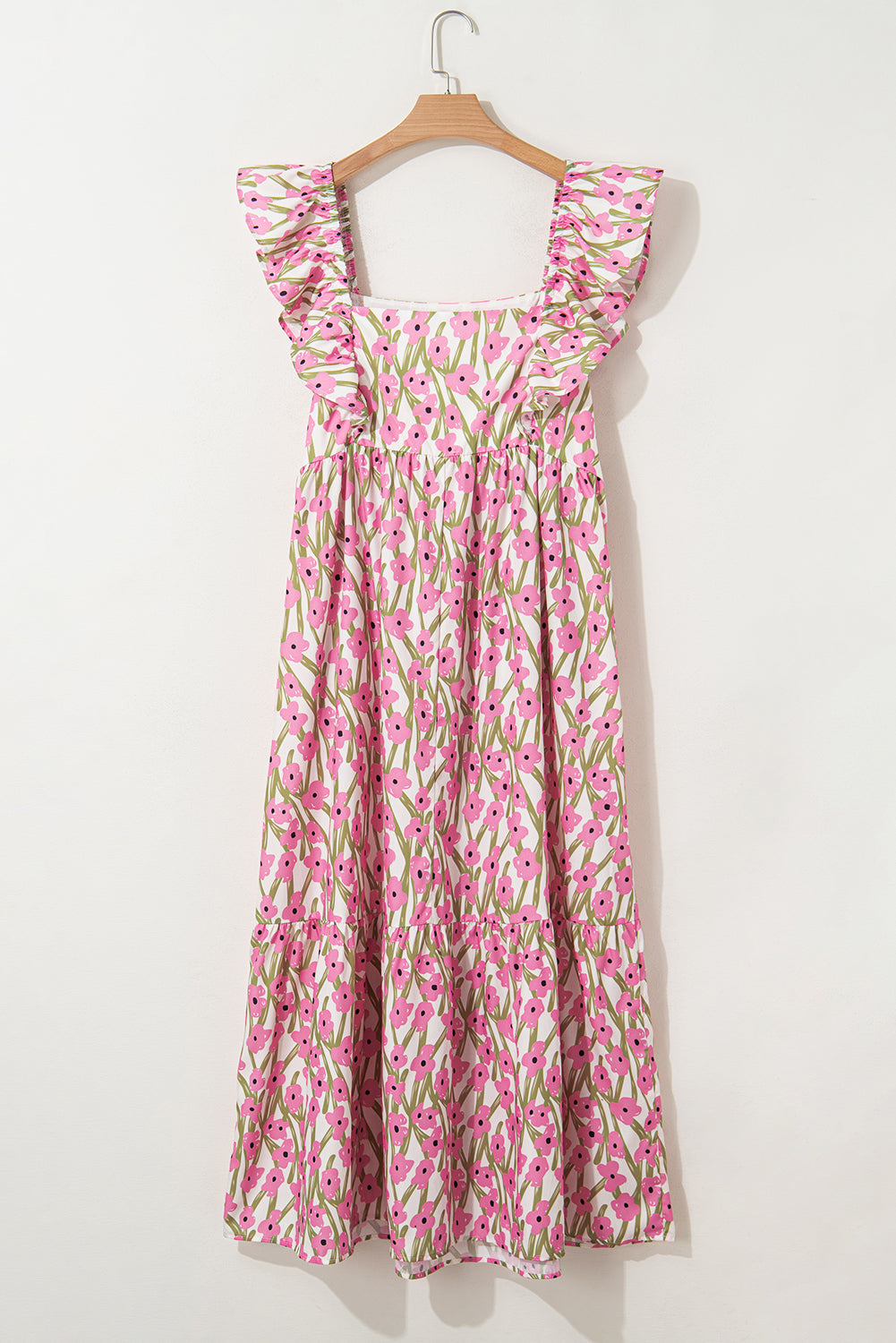 Pink Plus Size Ruffle High Waist Floral Maxi Dress - The Fair Lady Shop
