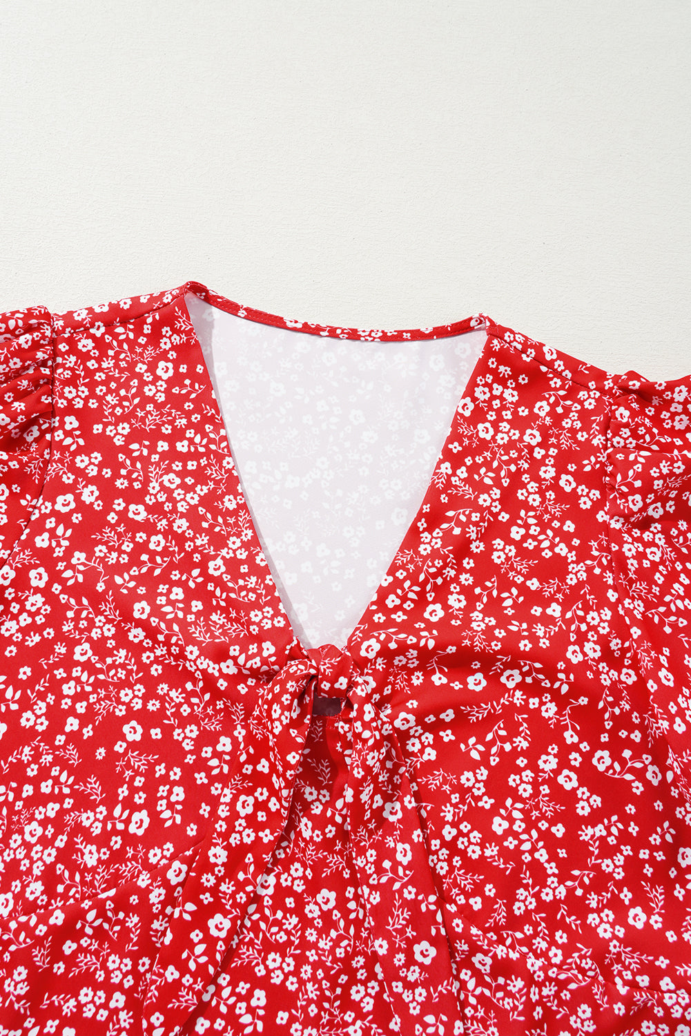 Red Boho Floral Print Half Sleeve Knotted V Neck Blouse - The Fair Lady Shop