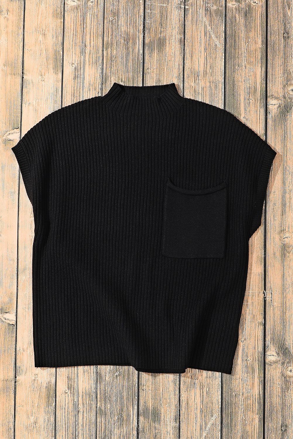 Green Patch Pocket Ribbed Knit Short Sleeve Sweater - The Fair Lady Shop