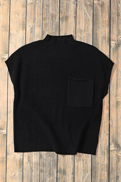 Green Patch Pocket Ribbed Knit Short Sleeve Sweater - The Fair Lady Shop