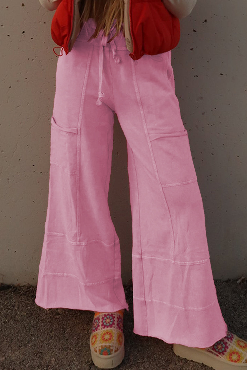 Bonbon Mineral Wash Exposed Seam Wide Leg Cargo Pants - The Fair Lady Shop