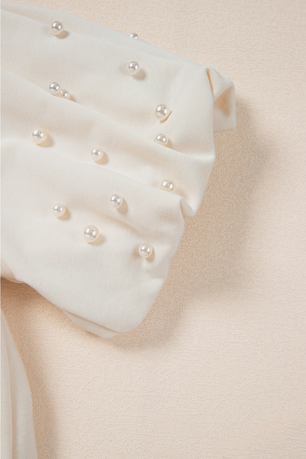 White Pearled Puff Sleeve Round Neck Loose Top - The Fair Lady Shop