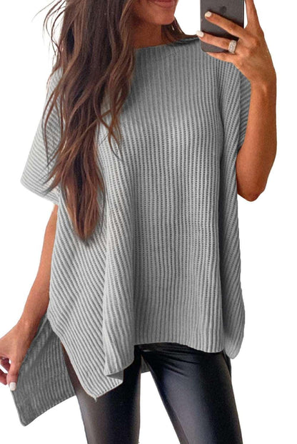 Apricot Side Slit Short Sleeve Oversized Sweater - The Fair Lady Shop