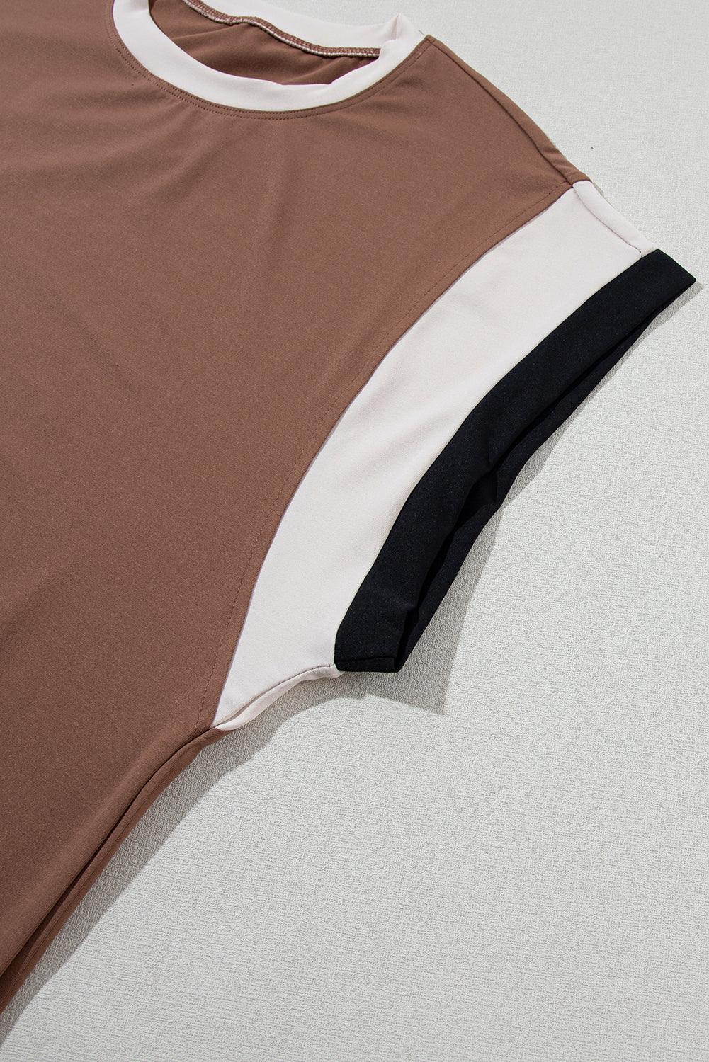 Chestnut Colorblock Cap Sleeve Tee and Wide Leg Pants Set - The Fair Lady Shop