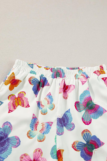 Multicolour Butterfly Print Button-up Shirt & Shorts Pajama Set - The Fair Lady Shop