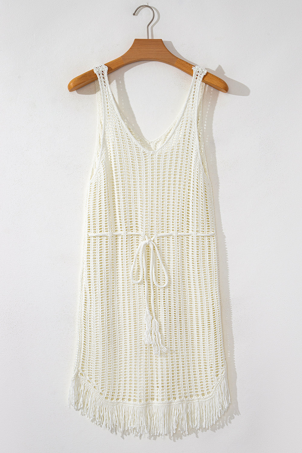 White Crochet Fishnet Fringe Hem Beach Cover Up - The Fair Lady Shop