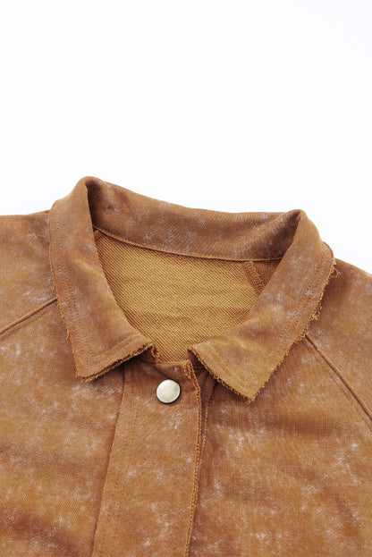 Khaki Snap Button Casual Jacket with Flap Pockets - The Fair Lady Shop