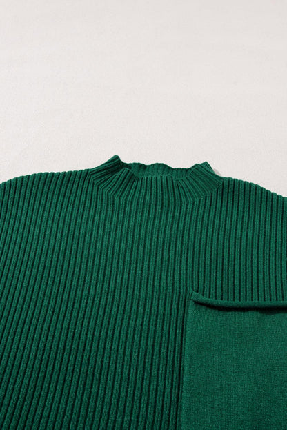 Green Patch Pocket Ribbed Knit Short Sleeve Sweater - The Fair Lady Shop