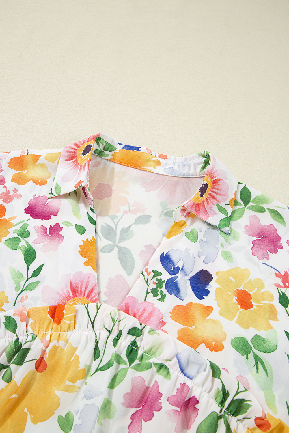 Yellow Allover Floral Print Boxy Fit V Neck Blouse - The Fair Lady Shop