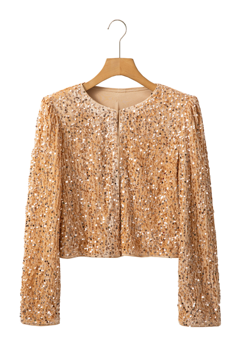 Golden Fleece Sequin Open Front Collarless Jacket - The Fair Lady Shop