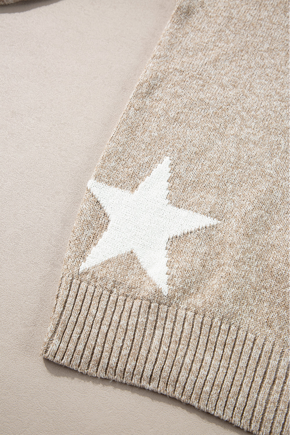 Khaki Star Pattern Drop Shoulder Knit Sweater - The Fair Lady Shop
