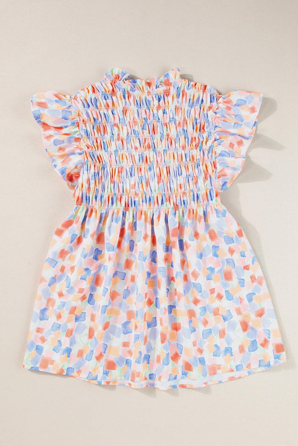 Pink Shirred Yoke Ruffle Abstract Blouse - The Fair Lady Shop