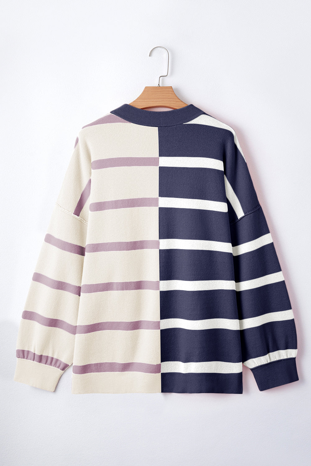 Blue Stripe Exposed Seam Patchwork Loose Sweater