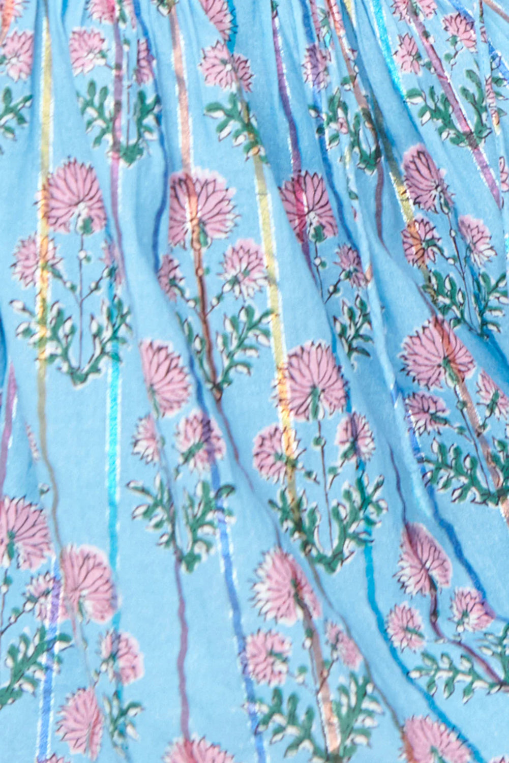 Sky Blue Floral Striped Smocked V Neck Blouse - The Fair Lady Shop