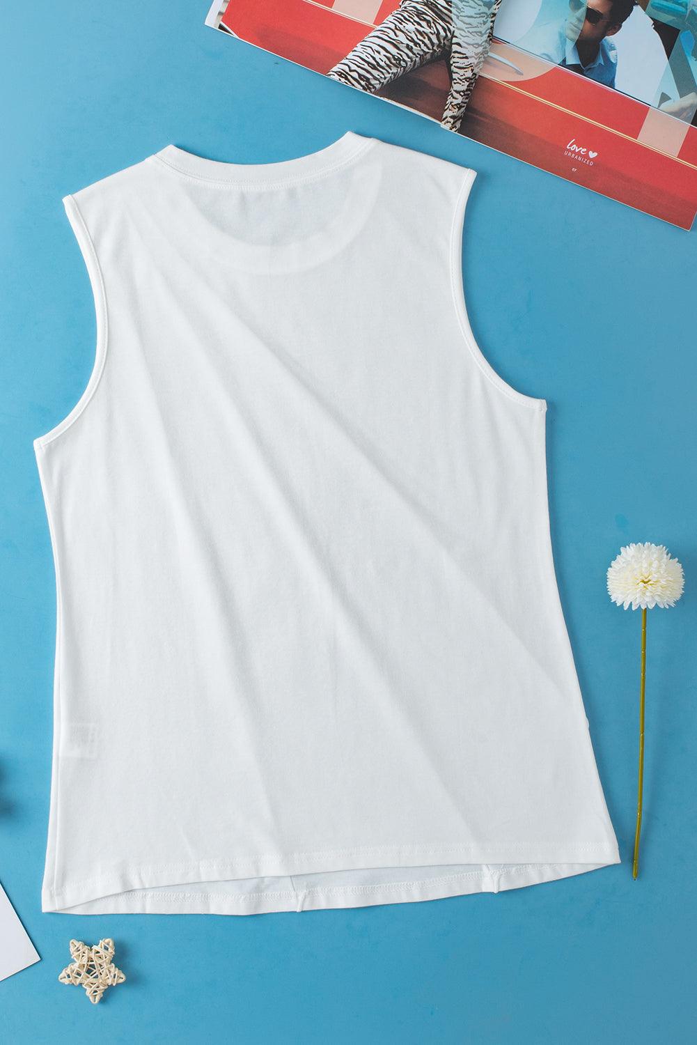 White Solid Color Crew Neck Pleated Tank Top - The Fair Lady Shop