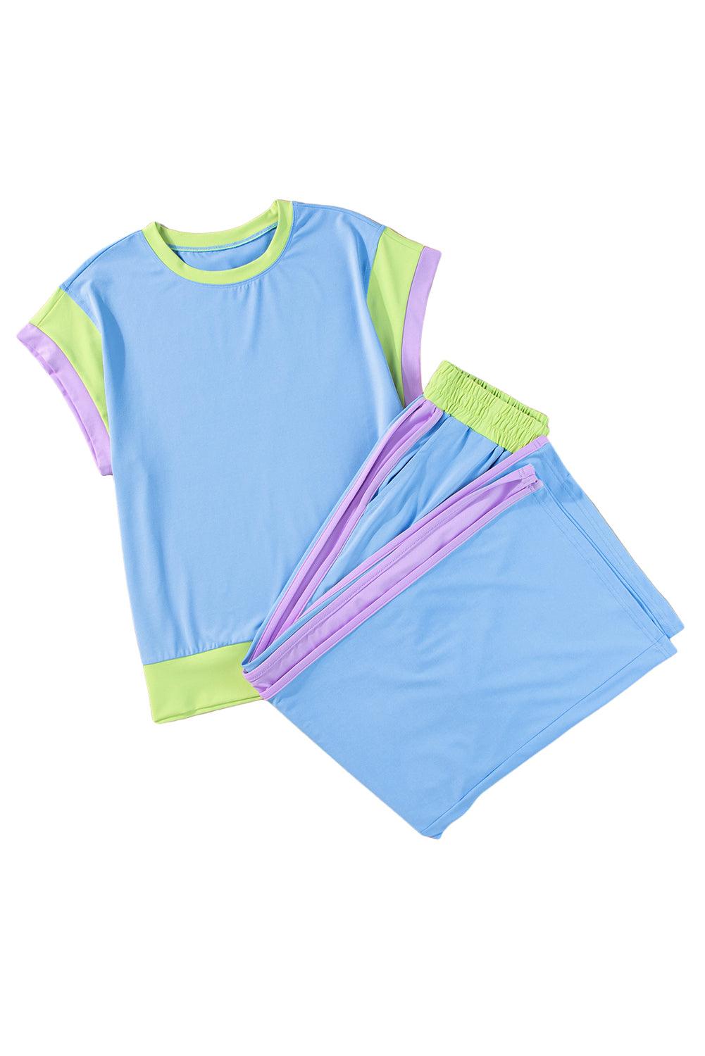 Chestnut Colorblock Cap Sleeve Tee and Wide Leg Pants Set - The Fair Lady Shop