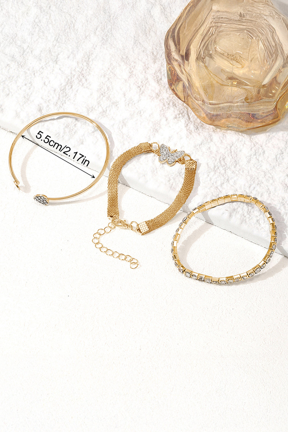 Gold Rhinestone Heart Butterfly Bracelet Set - The Fair Lady Shop
