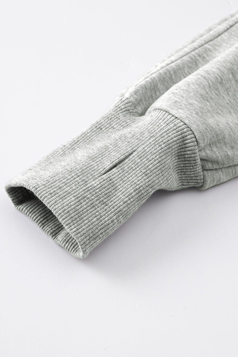 Gray Zip Up Stand Collar Ribbed Thumbhole Sleeve Sweatshirt - The Fair Lady Shop
