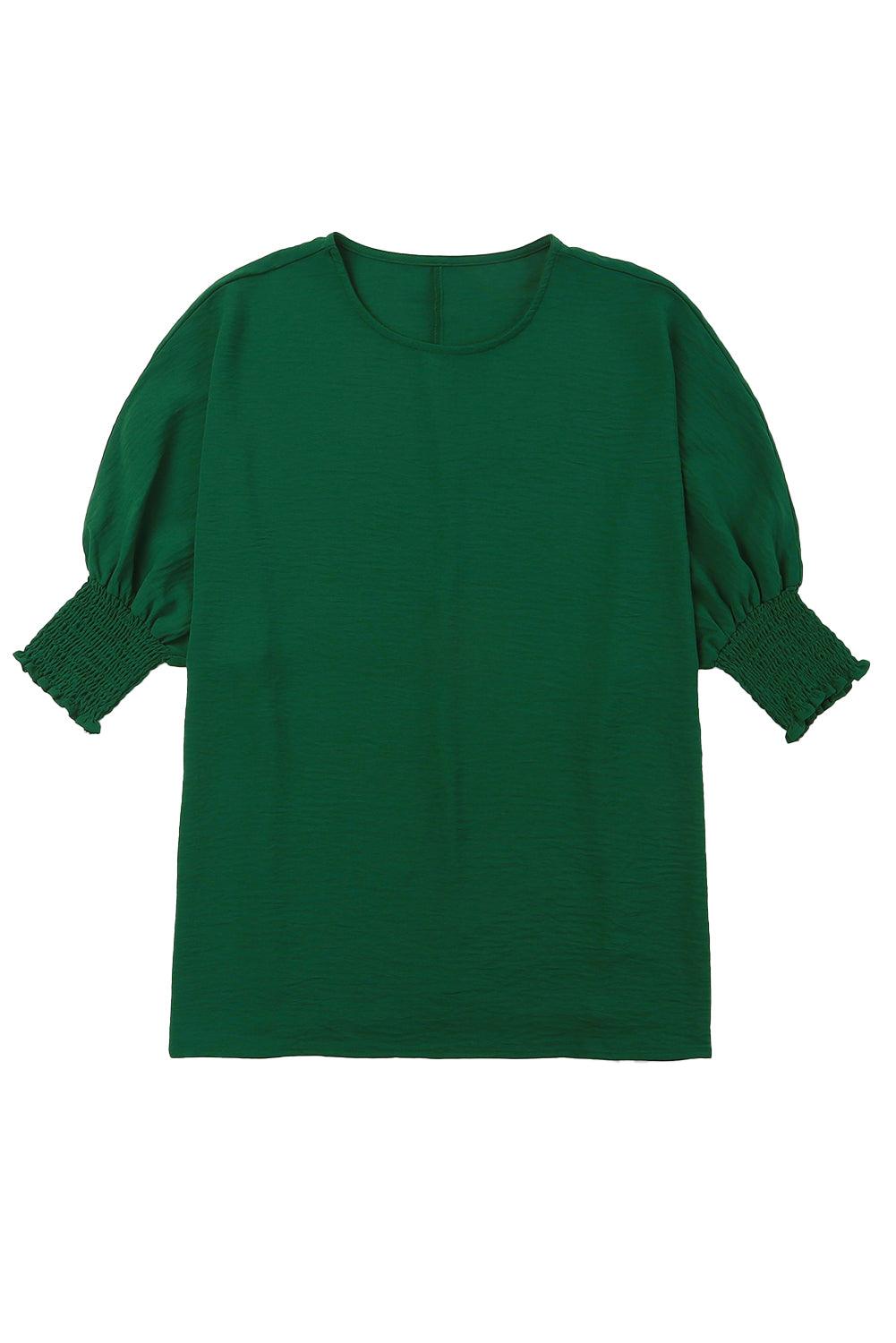 White Plain & Casual Shirred Cuffs Half Sleeve Top - The Fair Lady Shop