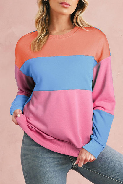 Meadow Mauve Colorblock Patchwork Drop Shoulder Sweatshirt - The Fair Lady Shop