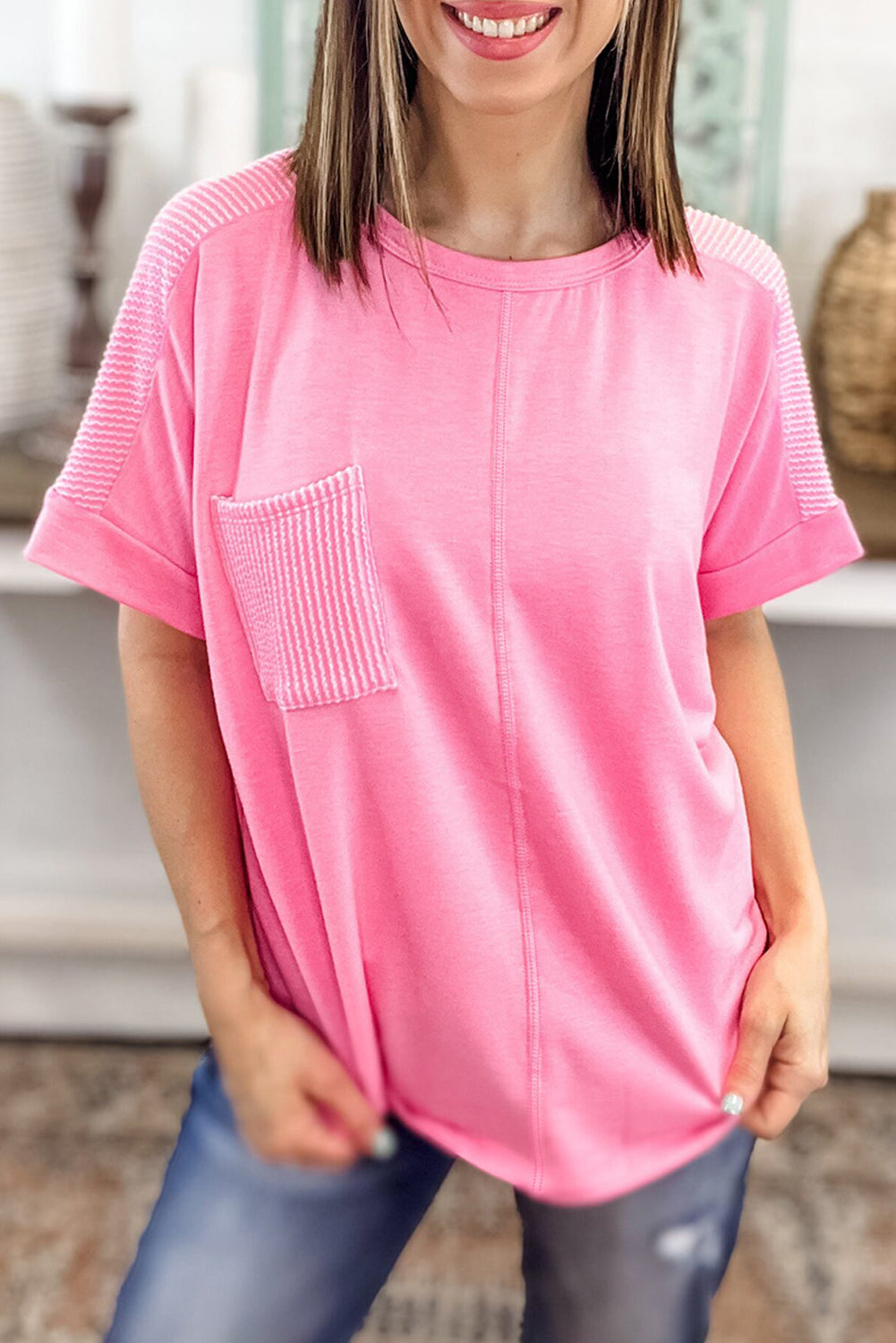 Bonbon Corded Patchwork Pocketed Plus Size T Shirt - The Fair Lady Shop