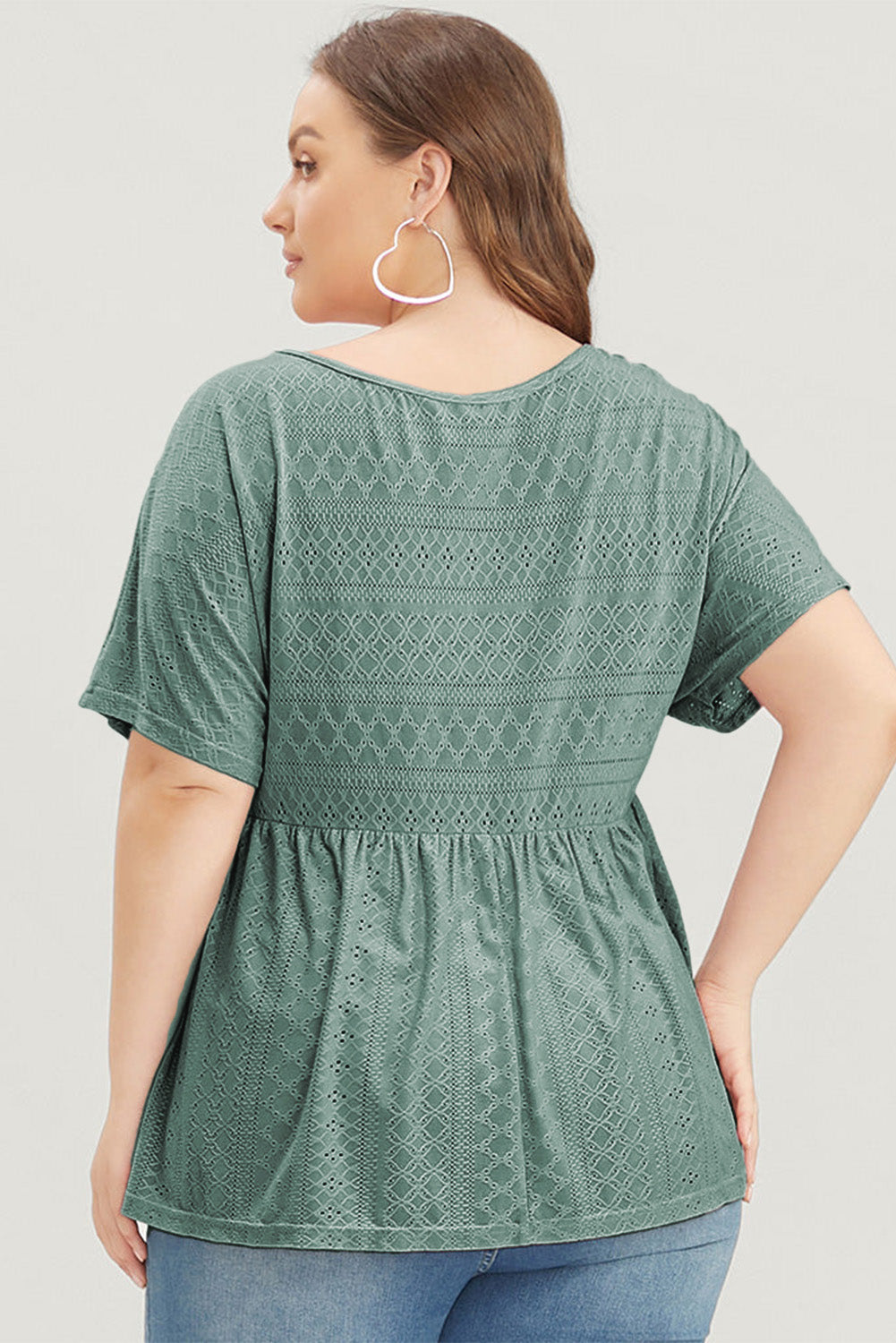 Green Plain Cut Out Plus Size Babydoll Blouse - The Fair Lady Shop