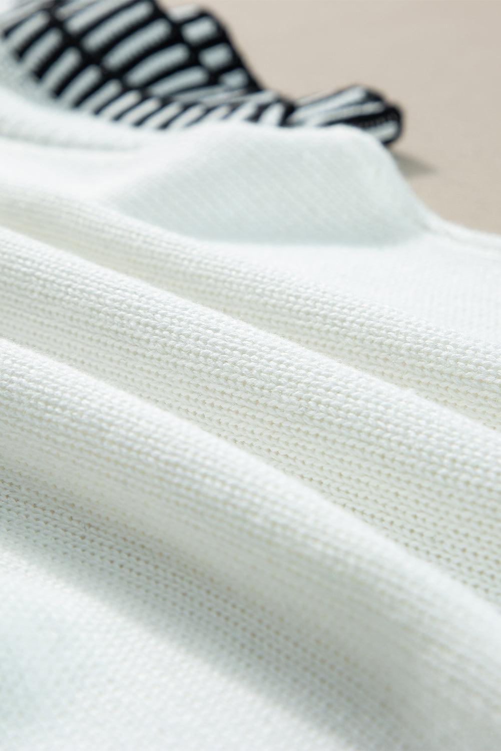 Beige Contrast Trim Round Neck Batwing Sleeve Knitted T Shirt - The Fair Lady Shop