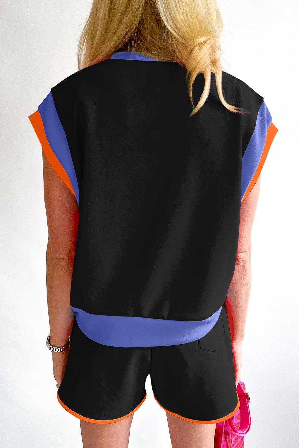 Peach Blossom Color Block Loose Fit Top & Elastic Waist Shorts Set - The Fair Lady Shop