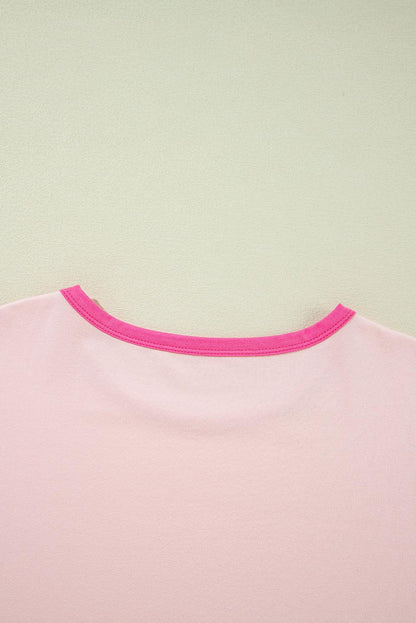 Pink Color Block Sleeve Round Neck Oversize Top - The Fair Lady Shop