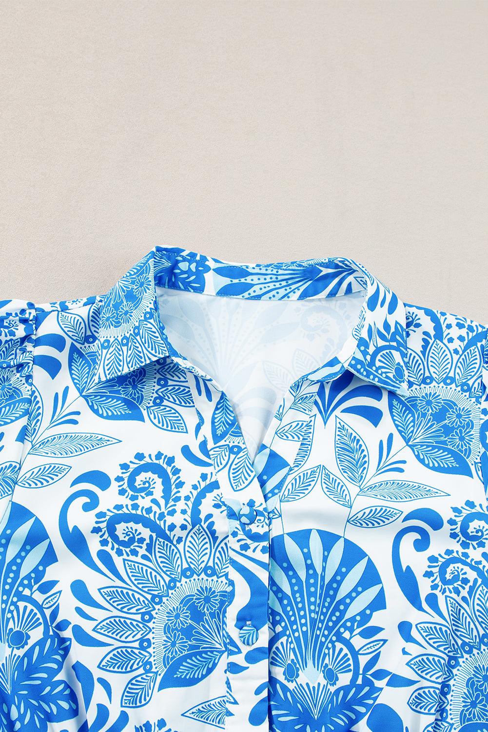Sky Blue Boho Floral Print Frill Tiered Mini Dress - The Fair Lady Shop