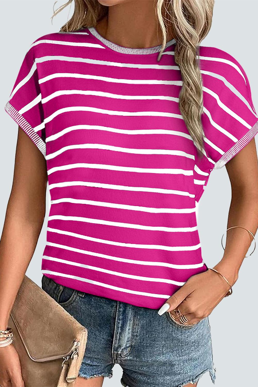 Khaki Stripe Knitted Dolman T Shirt - The Fair Lady Shop