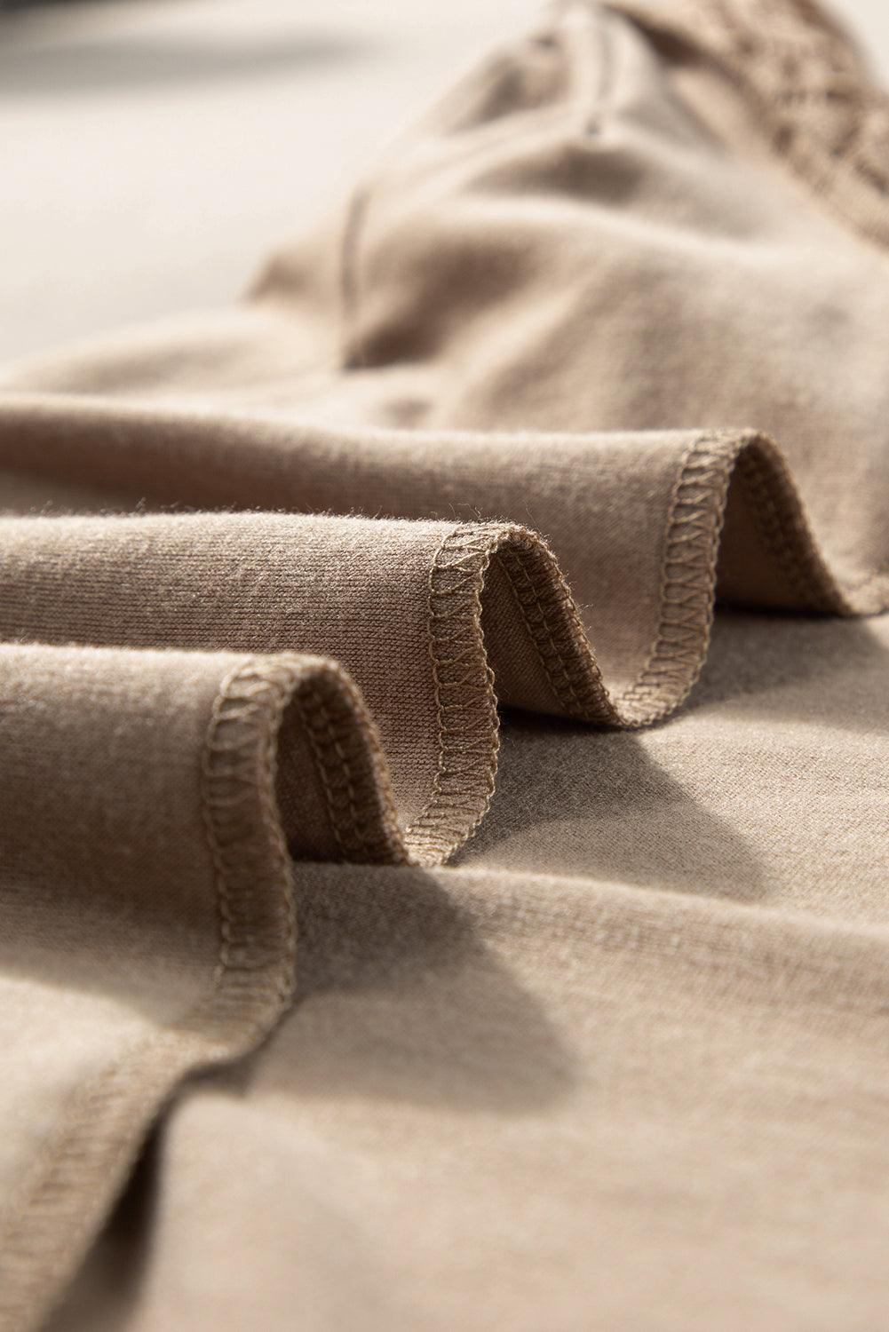Pale Khaki Seamed Detail Contrast Lace Raglan Sleeve Tee - The Fair Lady Shop