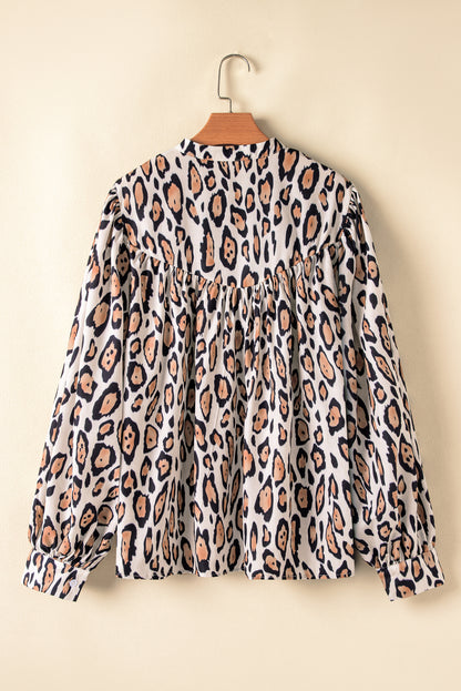 Jet Stream Leopard Print Balloon Sleeve Loose Blouse - The Fair Lady Shop