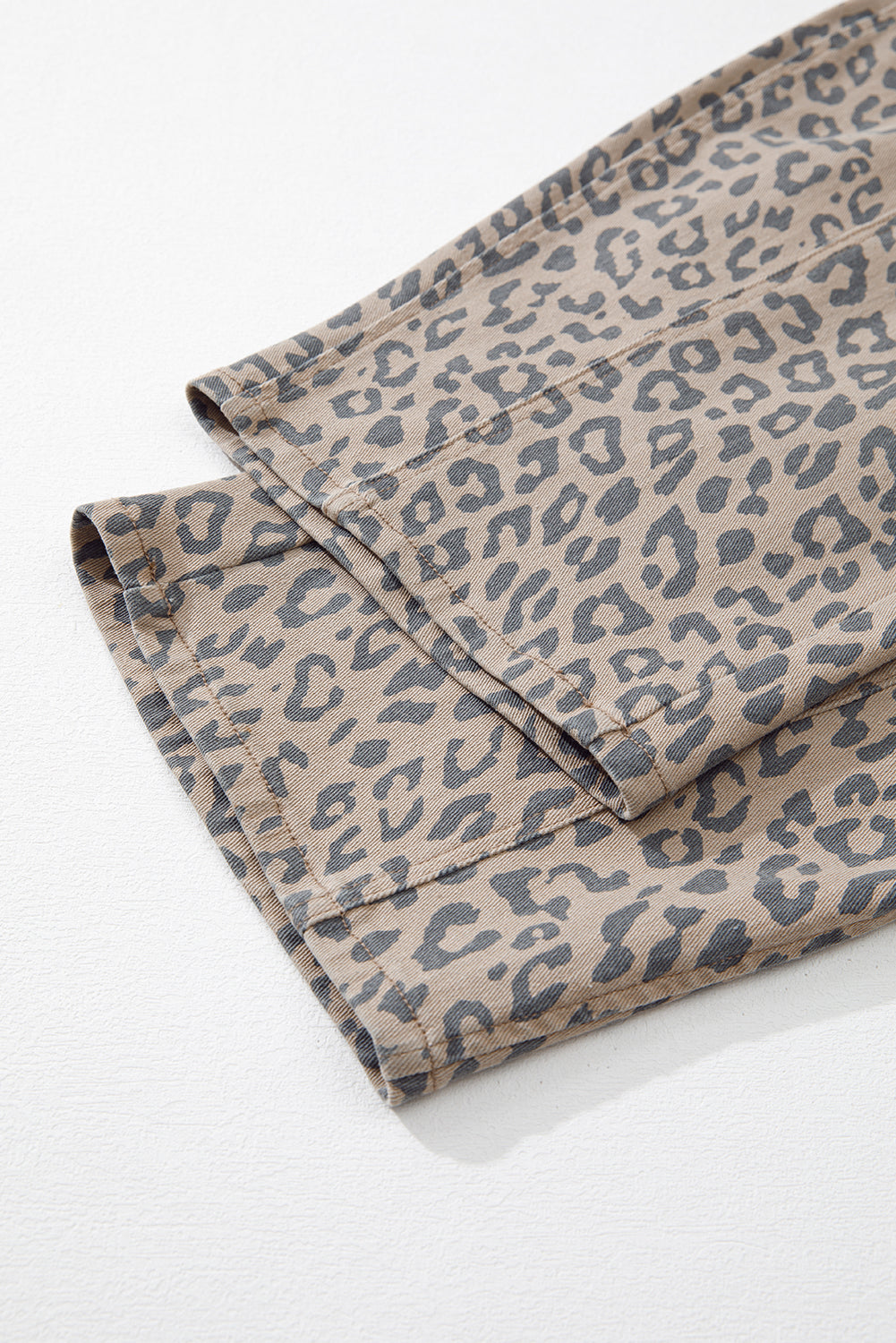 Khaki Leopard Print Drawstring Waist Pocketed Wide Leg Jeans - The Fair Lady Shop