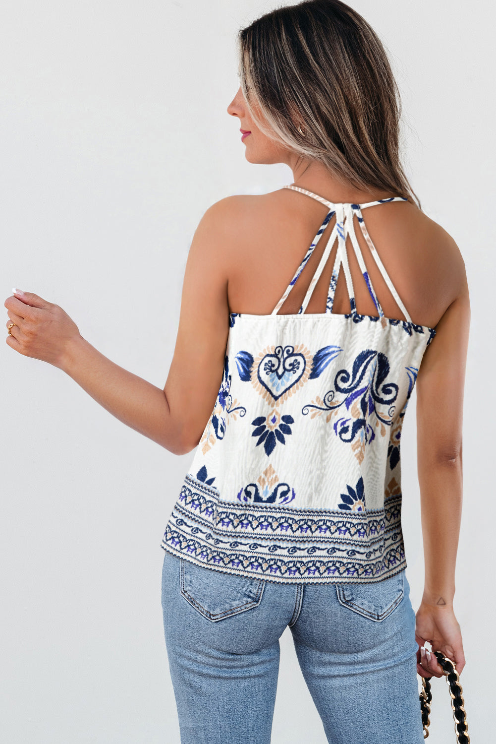 Blue Bohemian Print Spaghetti Straps Loose Camisole - The Fair Lady Shop
