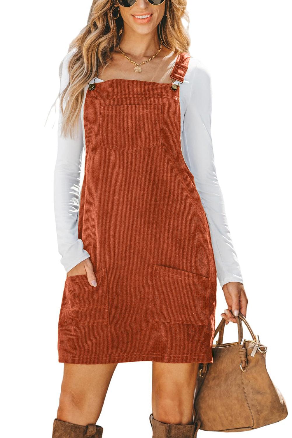 Cinnamon Corduroy Front Pockets Overall Dress - The Fair Lady Shop