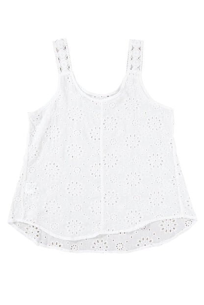 White Eyelet Embroidery Flowy Tank Top - The Fair Lady Shop