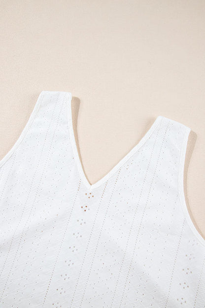 White Plus Size Guipure V Neck Eyelet Lace Tank Top - The Fair Lady Shop