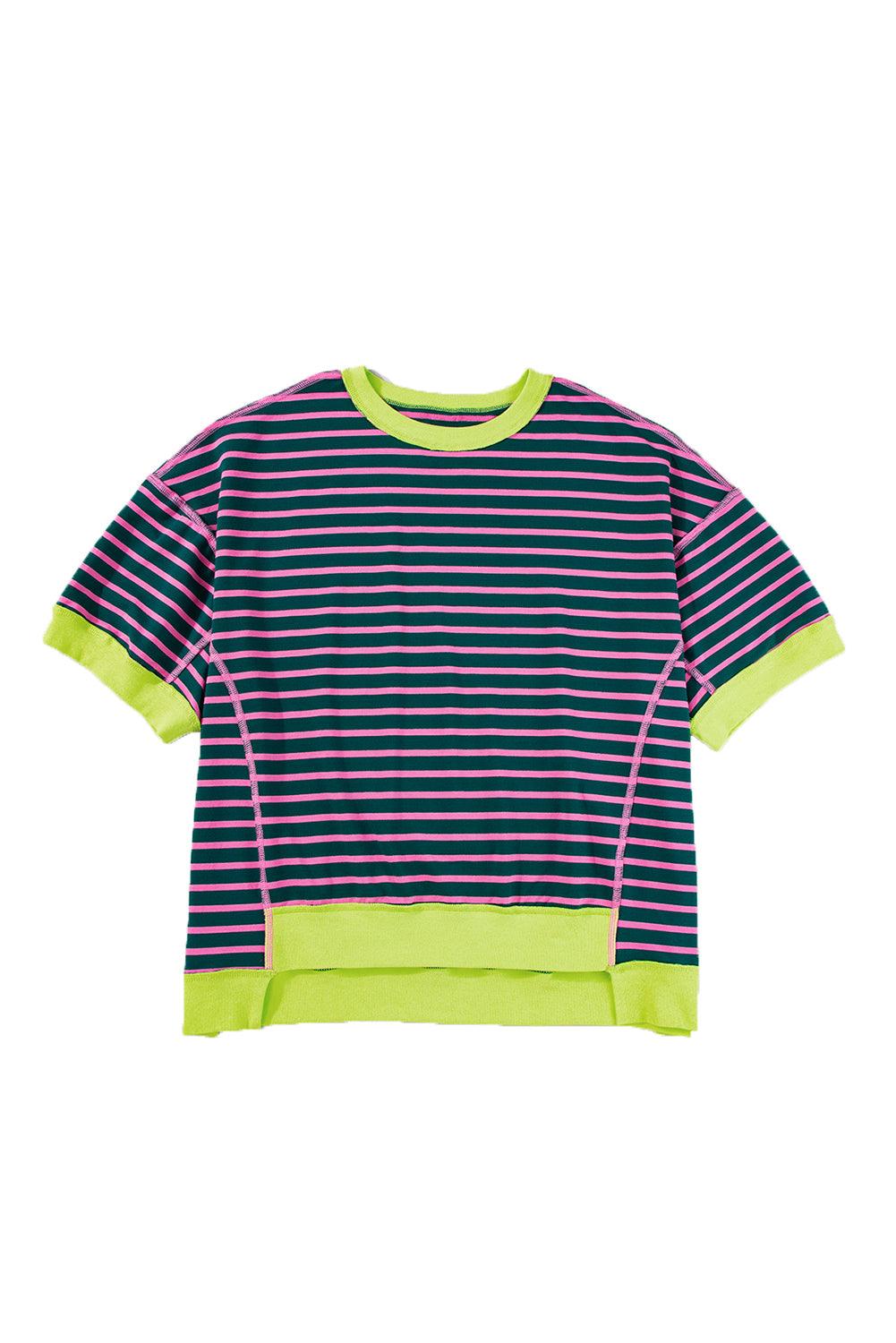 Pink Stripe Colorblock Drop Sleeve Oversized T Shirt - The Fair Lady Shop