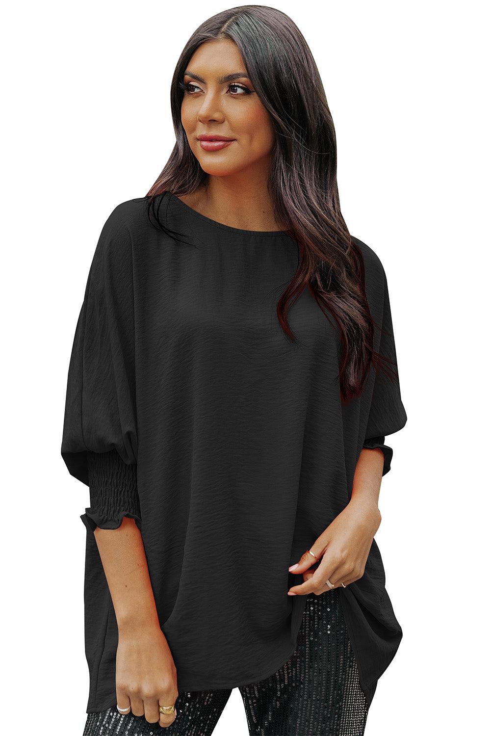 White Plain & Casual Shirred Cuffs Half Sleeve Top - The Fair Lady Shop